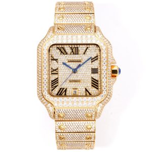 Cartier Santos "Iced Out" Full Moissanite Diamond Edition (Passes Diamond Tester)