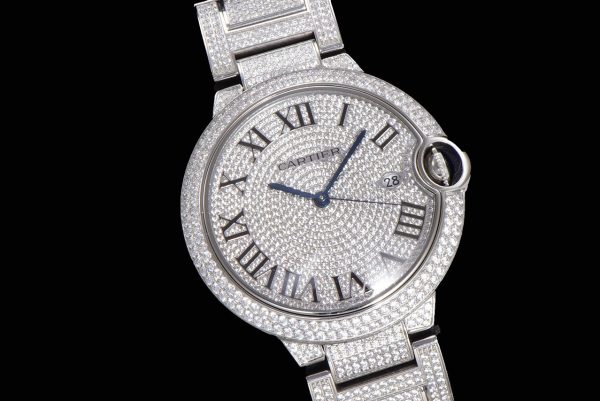 Cartier Ballon Bleu 42mm "Square Diamond" Full Pave V2 Upgrade (Cal. 9015)